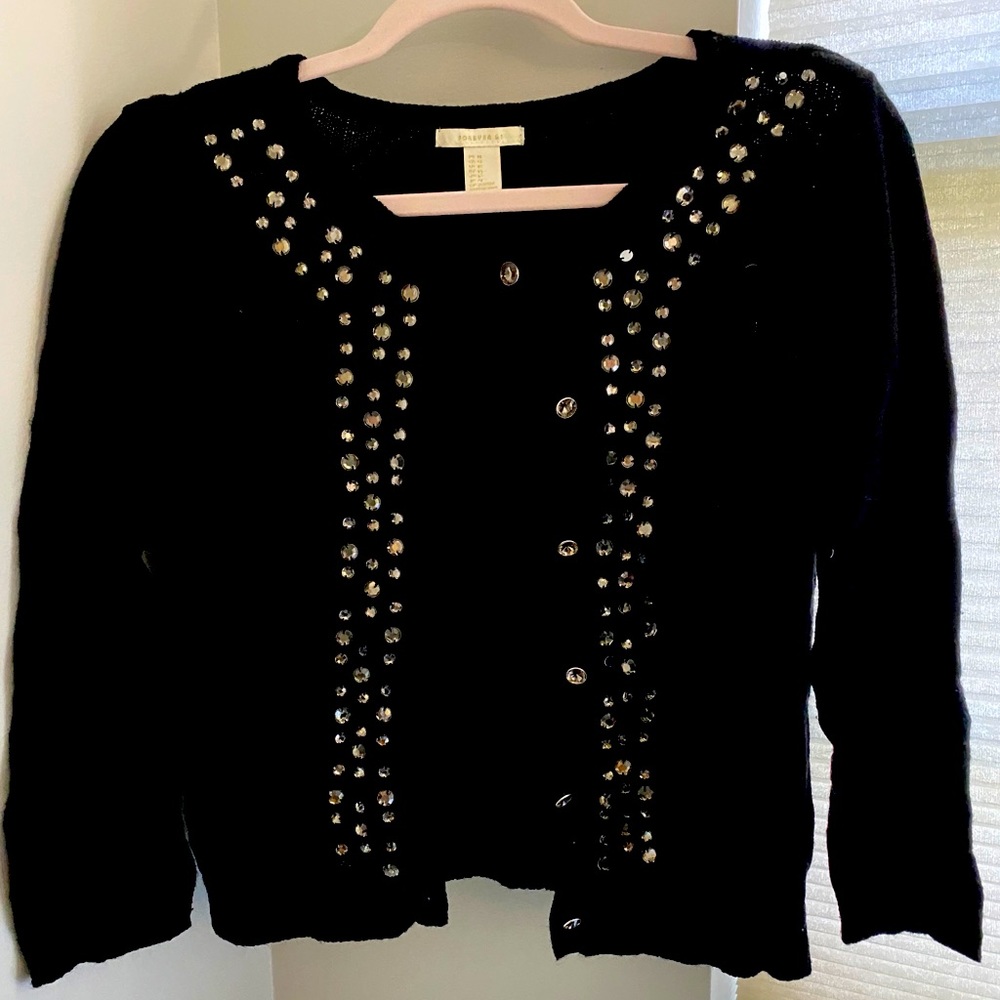 Black jewel sweater. Gem button down.